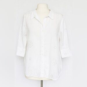 Women's White Button Down Eyelet Shirt 2X